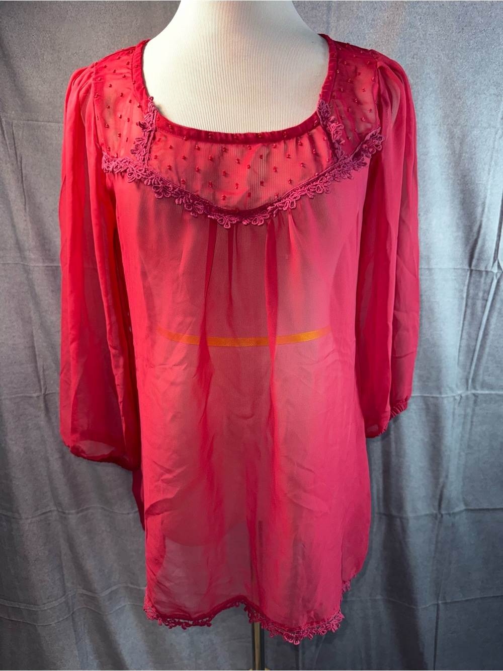 1842-eyelash couture Sheer Fuchsia Embroidered Tunic